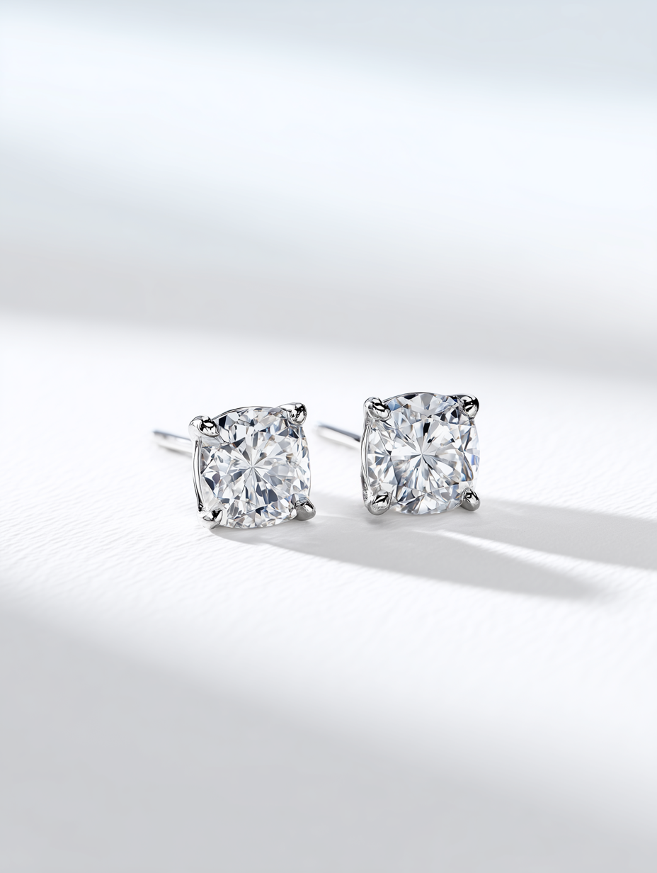 Cushion Diamond Stud Earrings | DEF VS