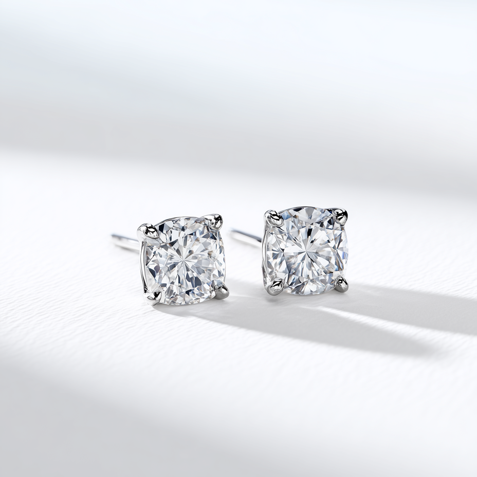 Cushion Diamond Stud Earrings | DEF VS