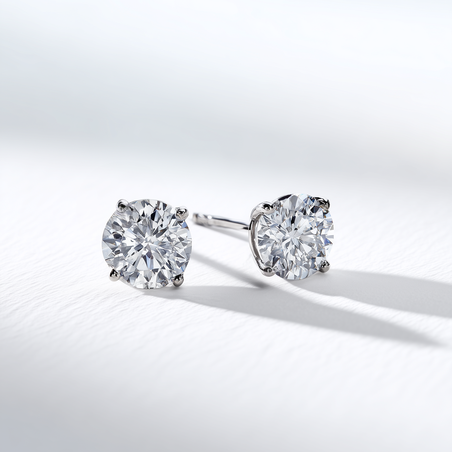 Classic Brilliant Round Diamond Stud Earrings | DEF VS