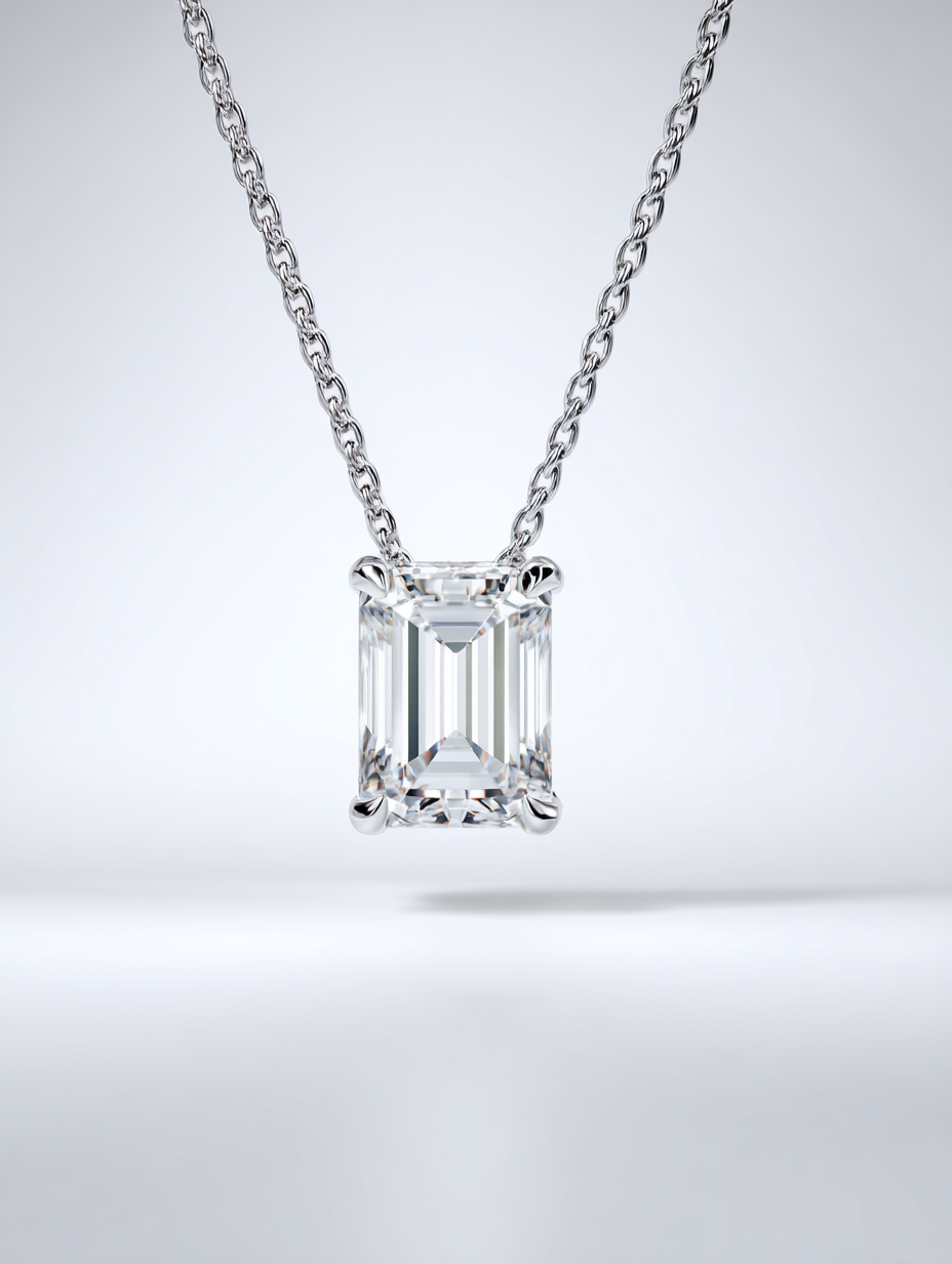 Emerald Cut Diamond Pendant Necklace | DEF VS