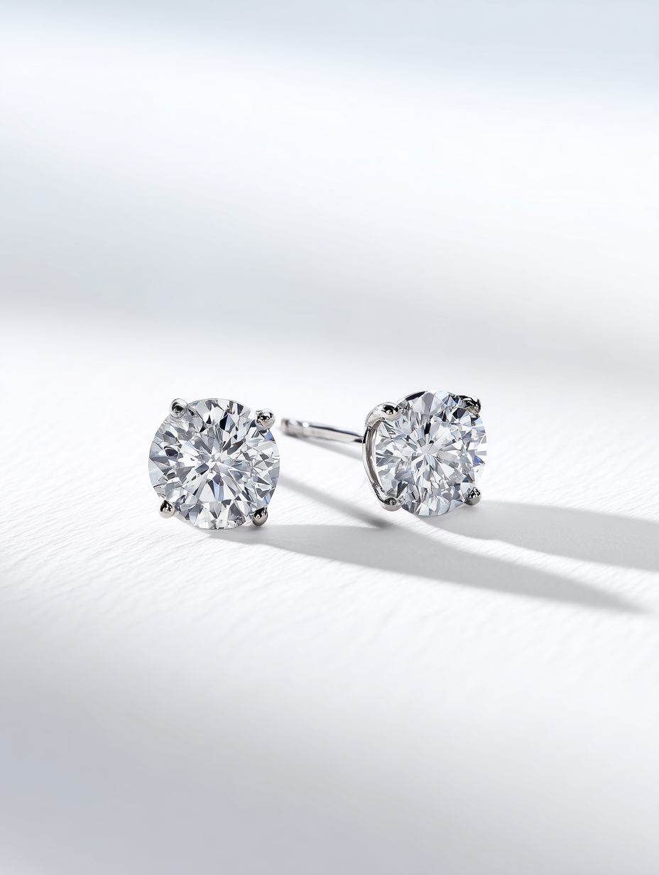Classic Brilliant Round Diamond Stud Earrings | DEF VS
