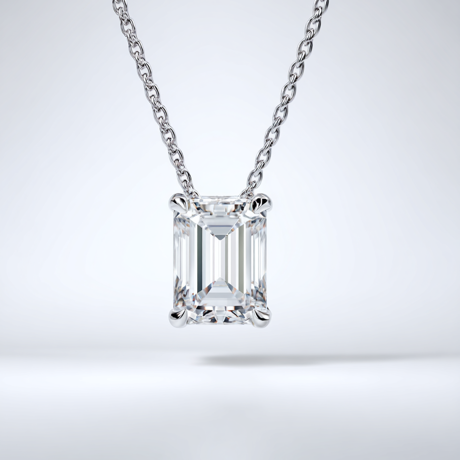 Emerald Cut Diamond Pendant Necklace | DEF VS
